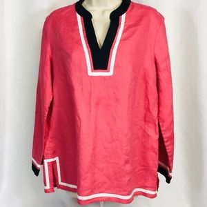 TALBOTS Watermelon Pink Linen Popover Tunic Top Blouse - M